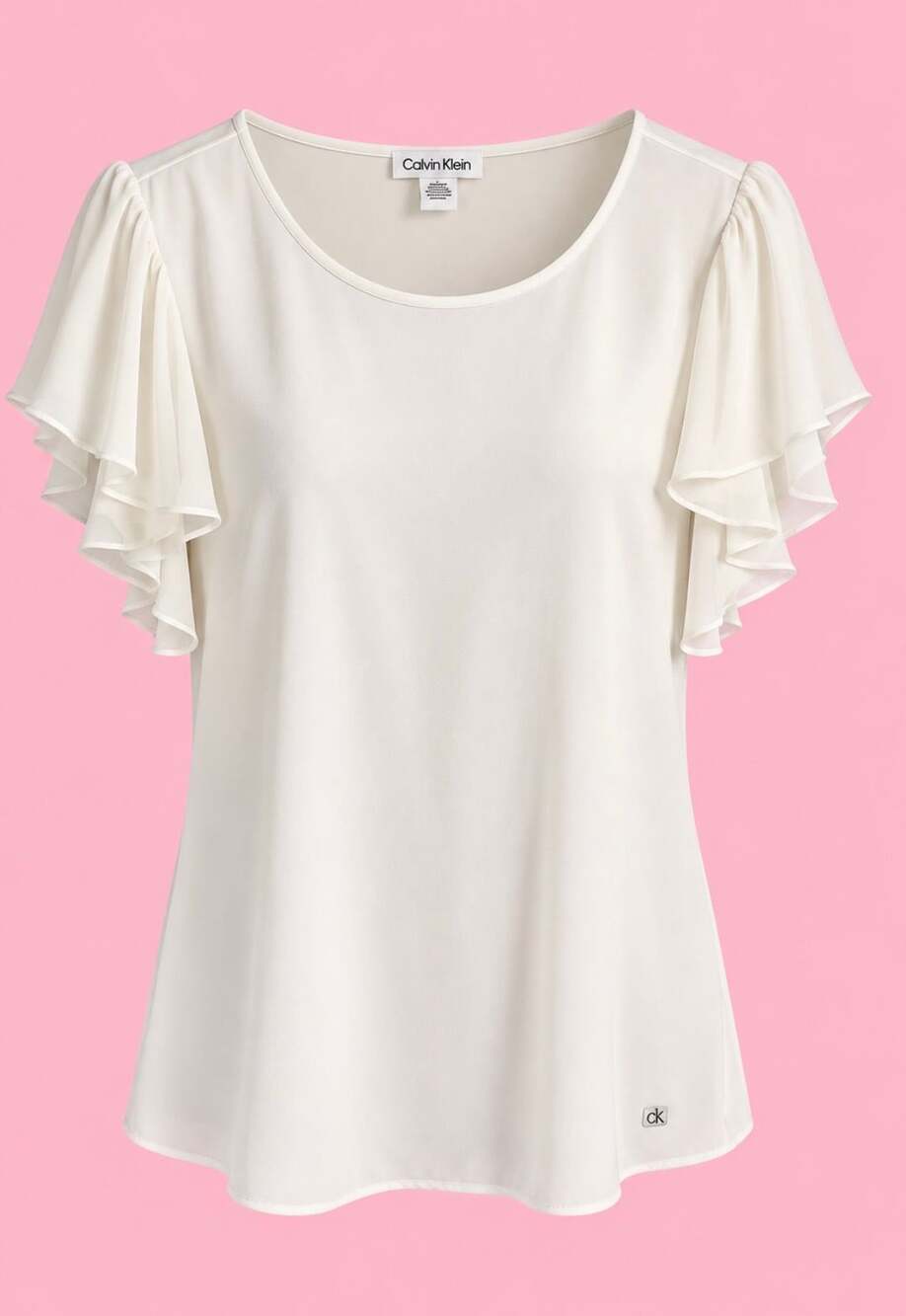 Calvin Klein Blouse Size M White Flutter Sleeve Scoop Neck Top
